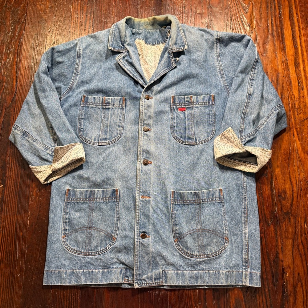 Vintage Ton Sur Ton Paris Jacket Mens L Blue Chore Coat **MISSING BUTTON**